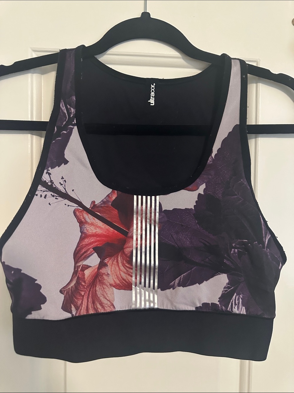 Ultracor Floral Racerback Sports Bra in Purple and Red